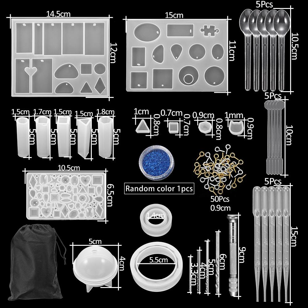 Resin Molds Silicone Kits with Epoxy Resin Supplies Dried Flowers Sparkling Powder DIY Necklace Earrings Pendant Jewelry Making