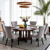 7-Piece Round Dining Table Set for 6, 47" Black Farmhouse Kitchen Table with 6 Gray Velvet Tufted Chairs, Modern Circle, Custom