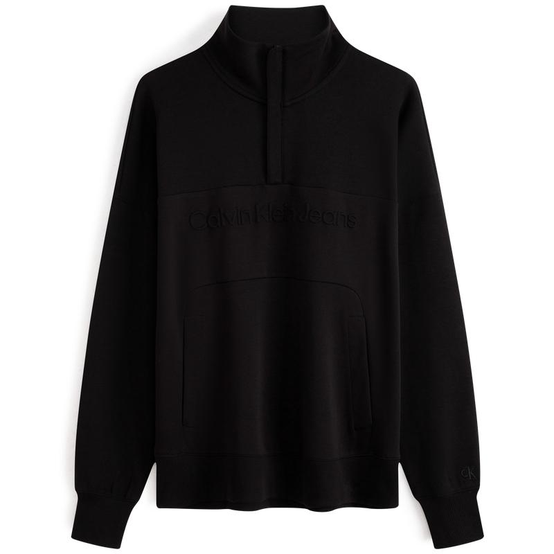 Calvin Klein Embossed Letter Zip Half Placket Knit Sweatshirt Men Sweatshirt Space-Black J324149-BEH