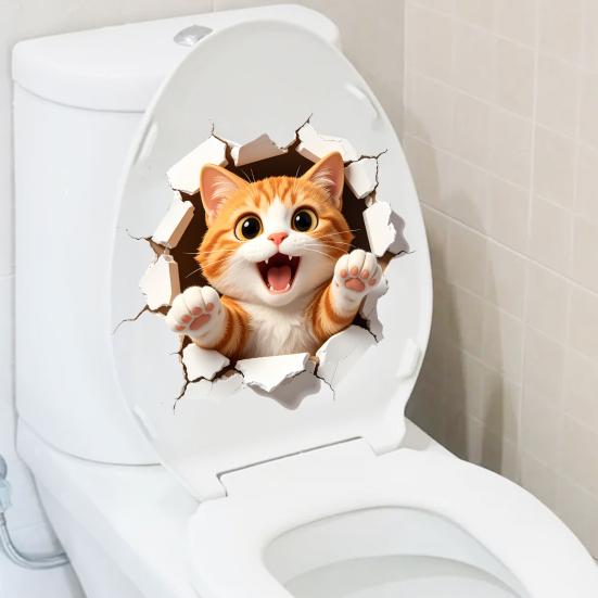 Клейкая наклейка на унитаз Кот Настенный Клей Остатки Водонепроницаемая 3D Оранжевая Наклейка Без Декоративных