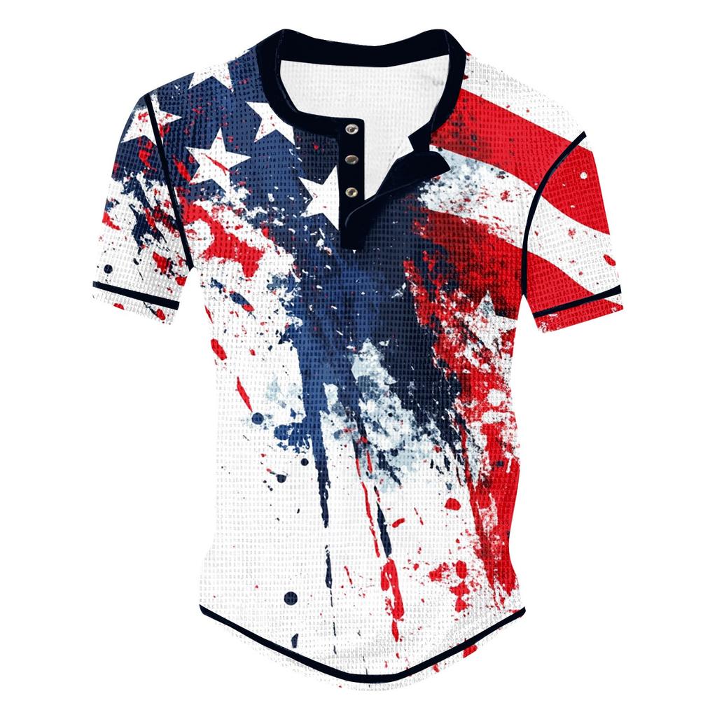 Летняя мужская футболка с воротником-стойкой и короткими рукавами с принтом «День независимости»