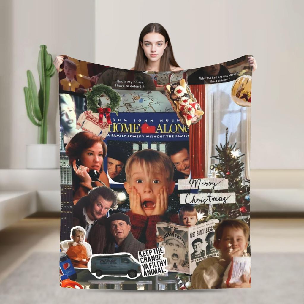 Home Alone Merry Christmas Blanket Quality Warm Soft Throw Blanket Autumn Travel Couch Chair Sofa Bed Funny Bedspread