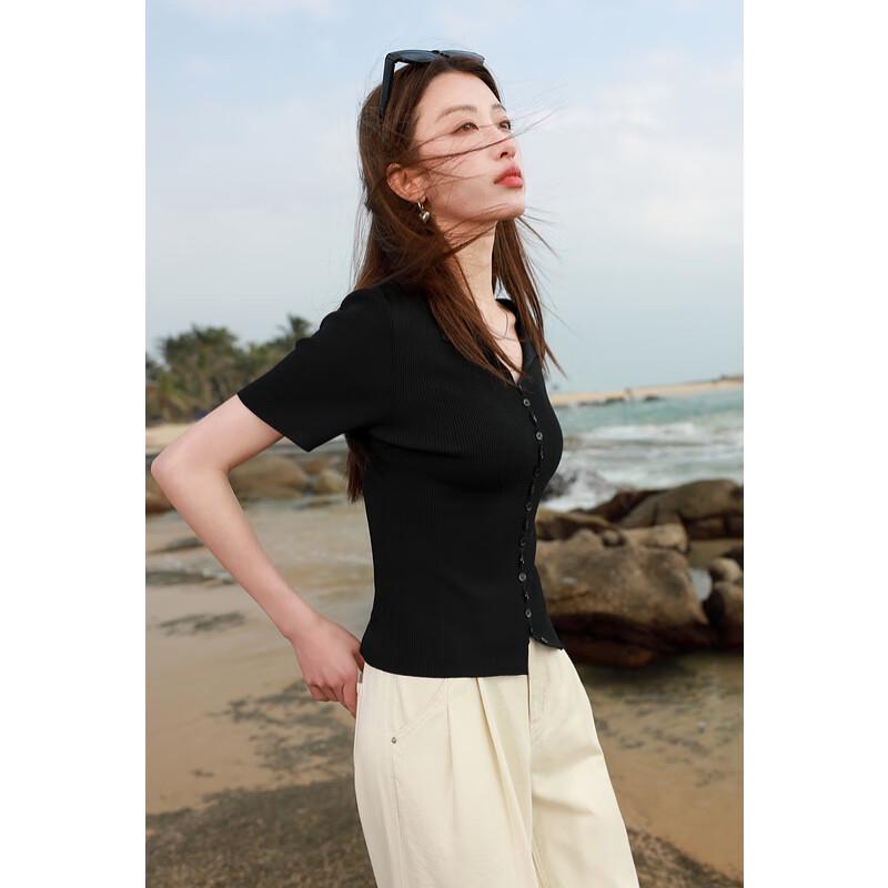 Sancai Plus Size Ribbed V-Neck Knit Top