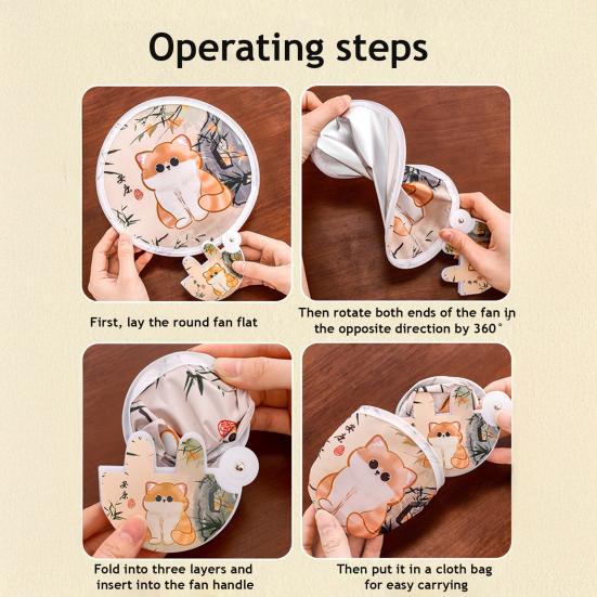 Складной круглый веер с рисунком из мультфильма и отражателем для фотографий, портативный, легкий, карманного размера, для путешествий на природе, кемпинга, пикника, лета, ручной вентилятор