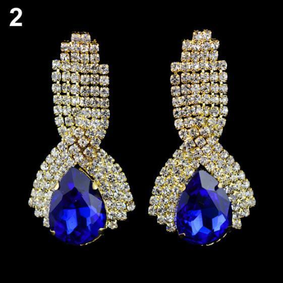 Women Sparkling Rhinestone Luxury Waterdrop Golden Tone Drop Studs Earrings MIT