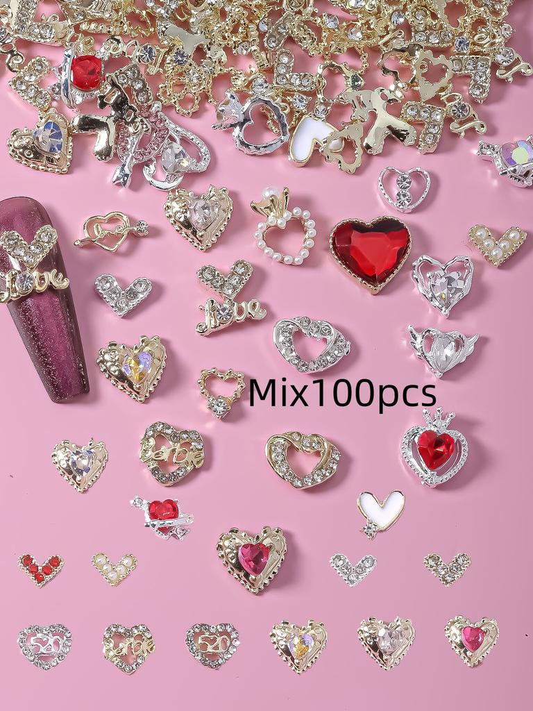 День святого Валентина Любовь Подвески для ногтей Mix30/60/100 шт 3D сплав V-образная стрела через сердце украшения для ногтей DIY 2025 подарок для девочек