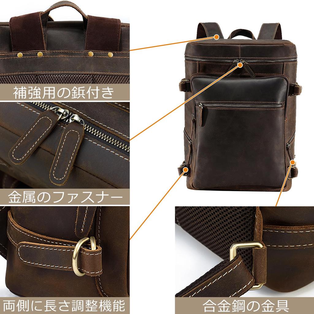 Achiyu Box-Shaped Genuine Leather Business Backpack, Cowhide Leather, Large Capacity, Fits 16-Inch Laptop, Multifunctional, Shockproof, Popular,