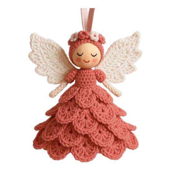1/2 Sets DIY Crochet Angel Ornament Kit Beginners Handmade Angel Girl Decoration Yarn Craft Christmas Tree Hanging Crocheting Angel Doll Holiday Gift