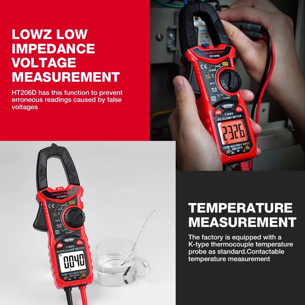 HT206A/B/D Digital Clamp Meter TRMS Multimeter AC/DC Current Voltage Tester Auto/Manual Range NCV Backlight