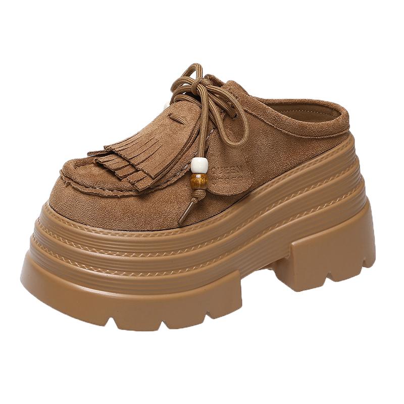 Fashion Women's Platform Loafers Spring and Autumn British Style Retro Round Toe Lace-up Versatile Women's Single Shoes Zapatos De Mujer