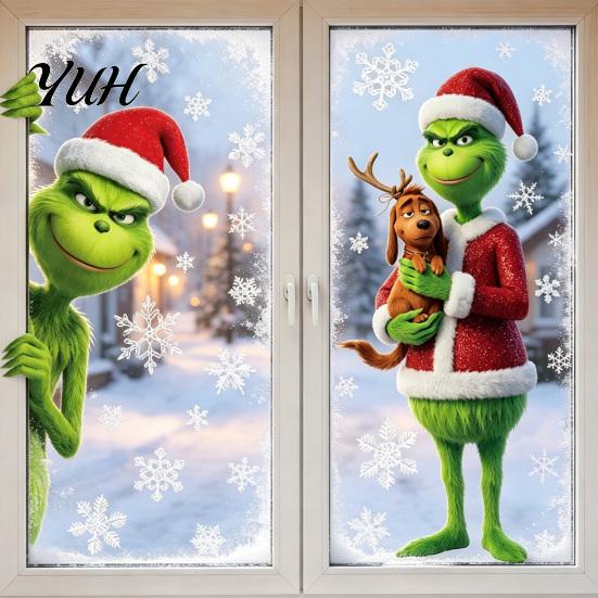 Static Cling Window Decals 2Pcs Christmas Sticker Decorations, Winter Clings, Reusable Snowflake Decorations for Windows Seasonal Glass Stickers with