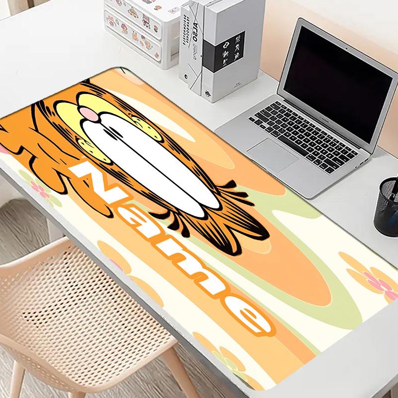 Custom Name Personalized Garfield Pattern Mousepad, Laptop PC Desk Mat, Decorative Desk Mat for Home Keyboard Pad Gift