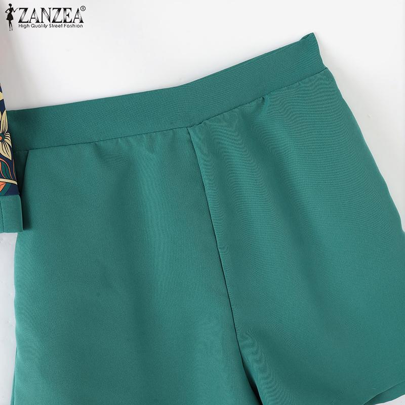 ZANZEA Женские топы и шорты с принтом, повседневные комплекты из двух предметов