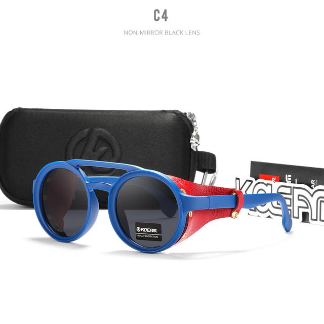 Kdeam Винтажные круглые солнцезащитные очки для мужчин и женщин с кожаным щитком, солнцезащитные очки с двойным мостиком, оттенок Kd179 - Солнцезащитные очки