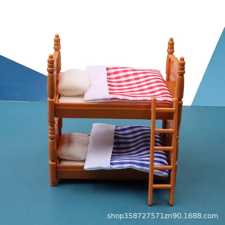 Doll House Simulation Mini Bedroom Double Bed Bunk Bed Accessories Mini Food Play House Furniture Children'S Toys