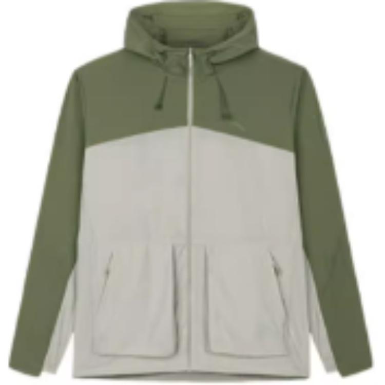 Anta Outdoor Series Loose Spliced Hooded Long Sleeve Sun Protection Jacket Men Jackets Dark-Green Light-Gray 152436606-2
