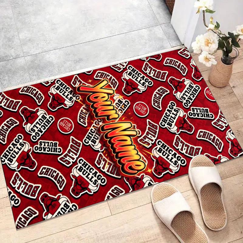 Chicago Bulls Design Area Rug Personalized Name- Non-Slip, Soft & Cozy Floor Mat for Living Room, Office - Indoor/Outdoor Carpet