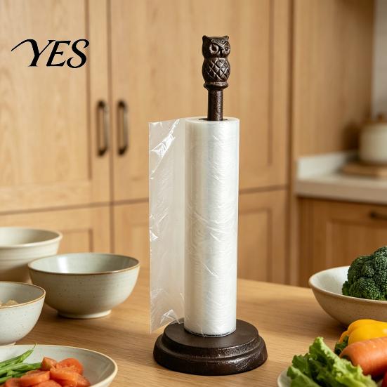 Rustic Paper Towel Rack Holder, Multi-Purpose Storage Stand for Kitchen Rolls Plastic Wrap And Paper, Weighted Base Holder Retro Cast Iron Napkin with
