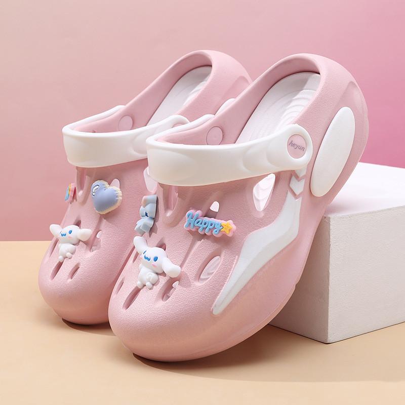 Летние детские сабо для девочек, удобные, дышащие, нескользящие, с мультяшным дизайном, пляжная обувь