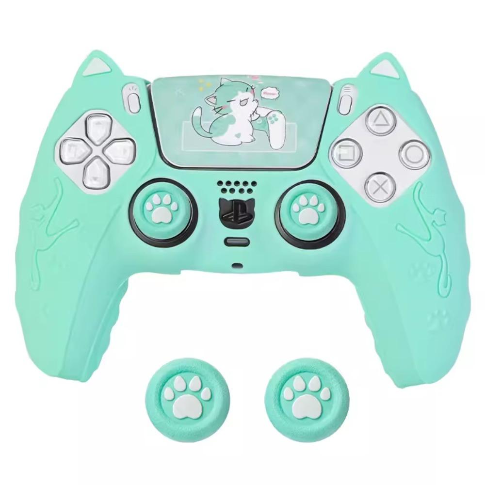 Cat Paw Controller Skin with Thumb Grip Caps Protective Shell Cover Controller Case Set for PS5