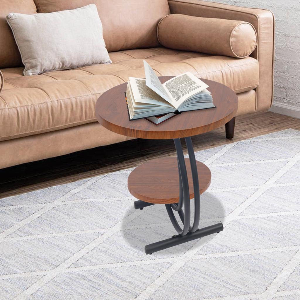 2-Tier Round Side Table with Storage Shelf, 55x55x60cm Small Space End Table for Living Room Bedroom Office, Tall Nightstand