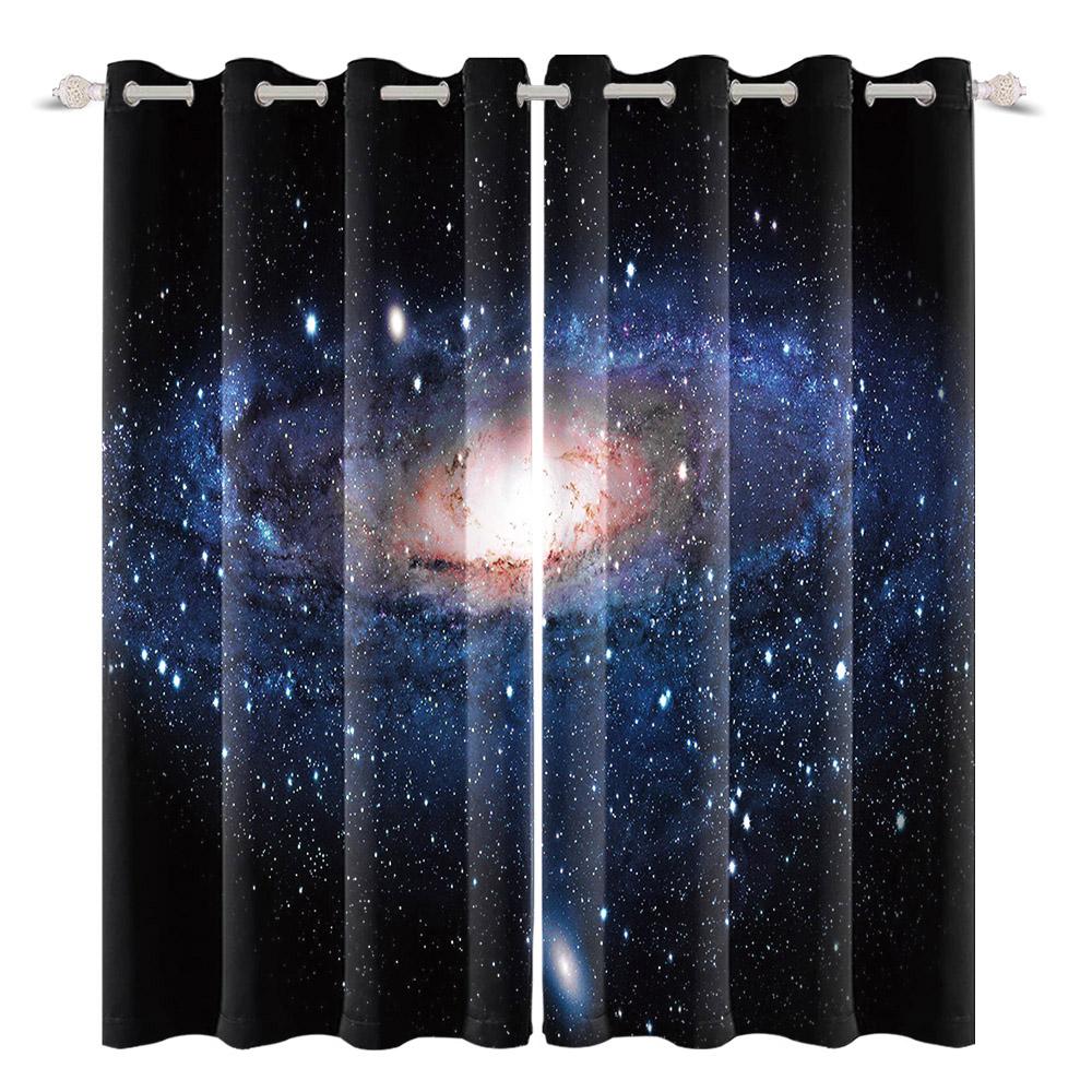 2pcs/set Universe Blue Purple Aurora Window Curtain Outer Space Nebula Home Bedroom Bar Decor Blackout Polyester Fabric Curtains