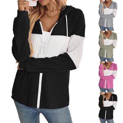 Женский кардиган на молнии, с вставками, повседневный, с длинным рукавом, в полоску, колор-блок, топ-жакет