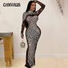 Fashion Women's Solid Colour Mesh Drill Long Sleeve Long Dresses Evening Dress Party Dress
