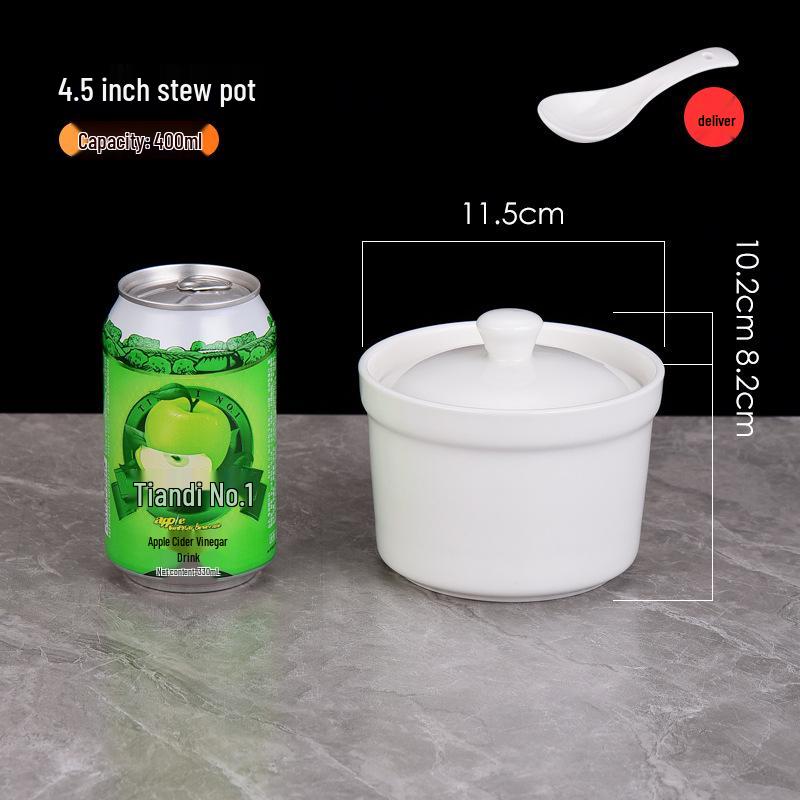 Белый керамический горшок для тушения с крышкой - Китайский суповой и пароварочный горшок в стиле Шасянь, с золотым ободком.