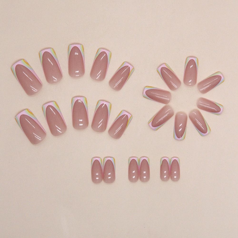 Аврора Французские Накладные Ногти Длинные Квадратные Типсы Мода Накладные Ногти Сделай Сам