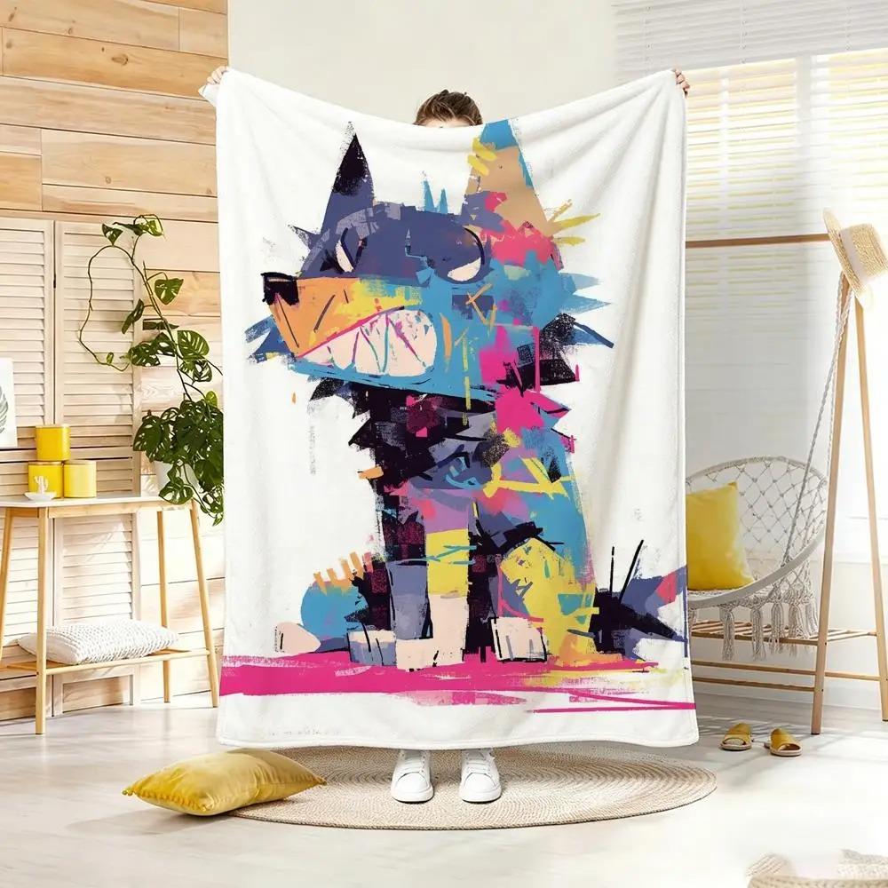 Painting Wild wolf oil art Throw Lightweight Flannel Blanket Soft Skin-friendly for Summer Cooling