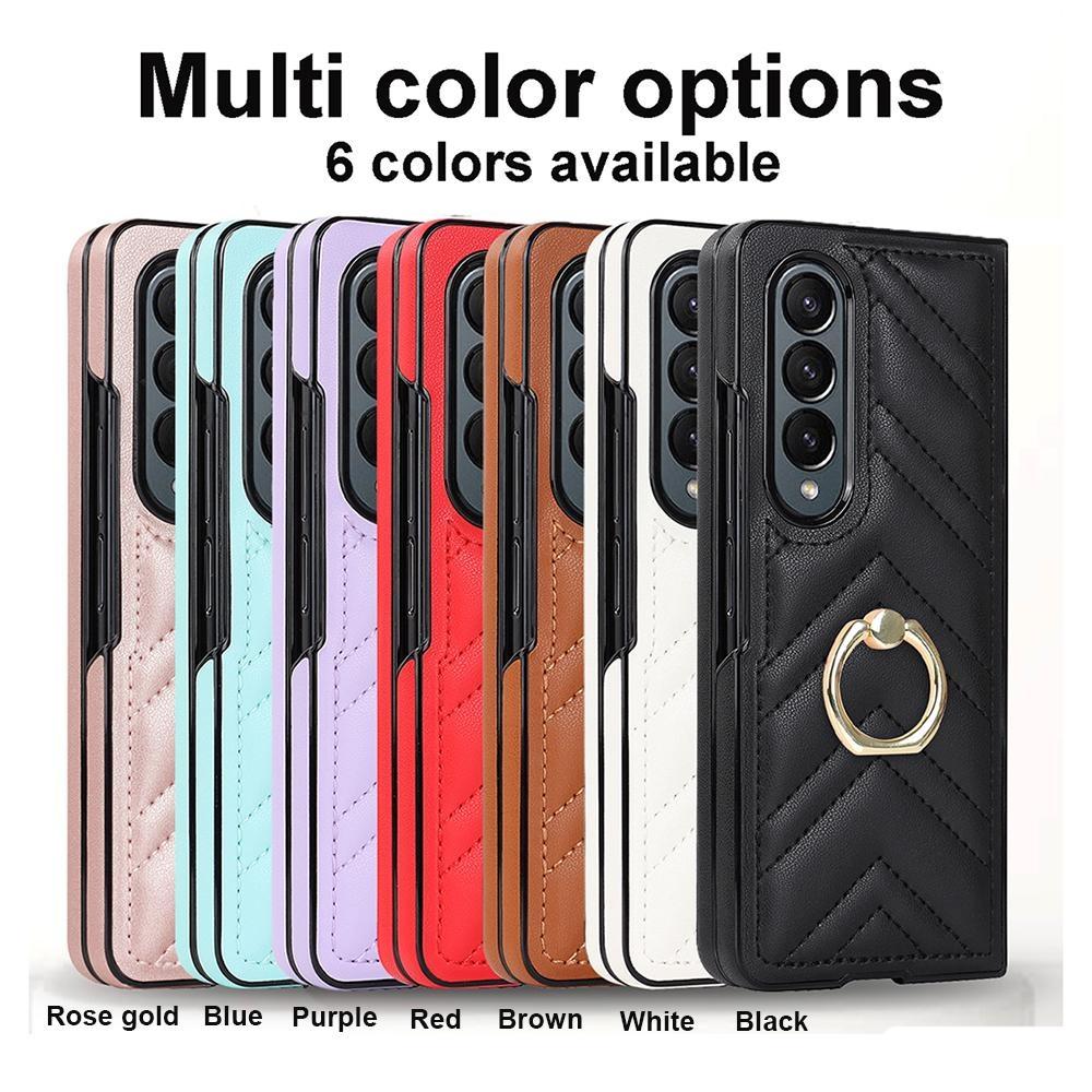 Модный кожаный чехол для телефона с кольцевым кронштейном для Samsung Galaxy Z Fold 4, чехол Z Fold 3, складной экран, защитный чехол от падения