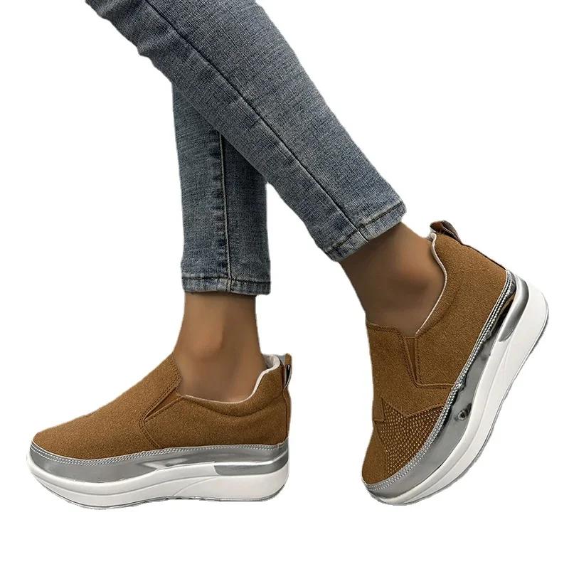 Обувь для женщин 2024 года, новые женские кроссовки из вулканизированной кожи, кроссовки для активного отдыха на платформе со стразами, женская повседневная обувь