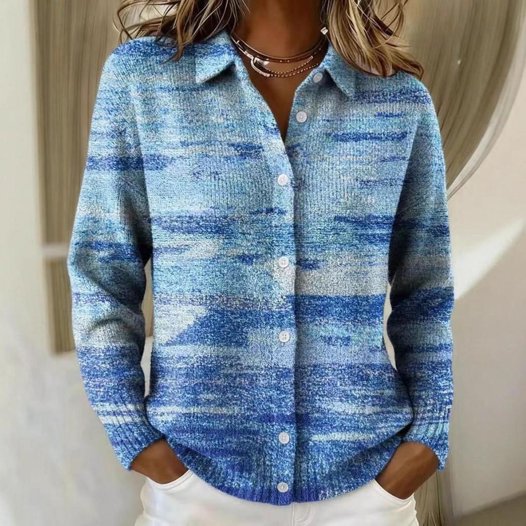 Женская рубашка 2026 Осень/Зима Европейская и Американская Однотонная с Принтом Свободного Кроя с Длинным Рукавом