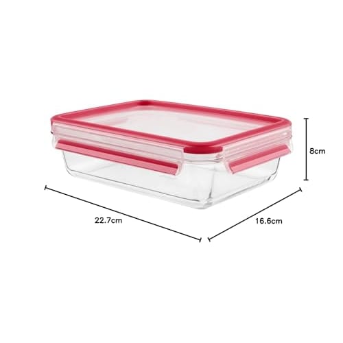 Tefal Storage Container, Rectangular 1.3L, Airtight, Integrated Packing Structure, Heat-resistant Glass, "Master Seal Glass Rectangle", Oven Cooking,