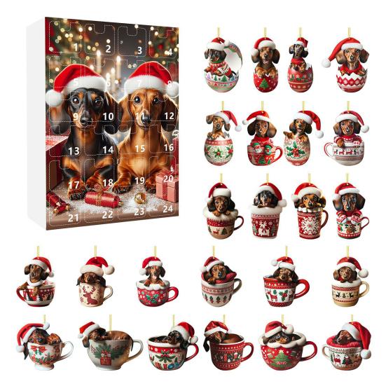 Dachshund Advent Calendar 2025 24 Days Christmas Countdown Calendar with Funny Cup Dachshunds Pendants Collectible Acrylic Xmas Tree Ornaments Set