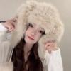 Korean Faux Fur Bucket Hat Fluffy Ear Protection Hat Winter Cute Rabbit Ear Hat  Women