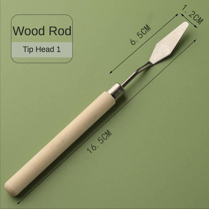 1 Pcs Student Art Oil Painting Scraper Wood Flat/Tip Head Stainless Steel Pick Knife Gouache Pigment Pointed Color Mixing Shovel