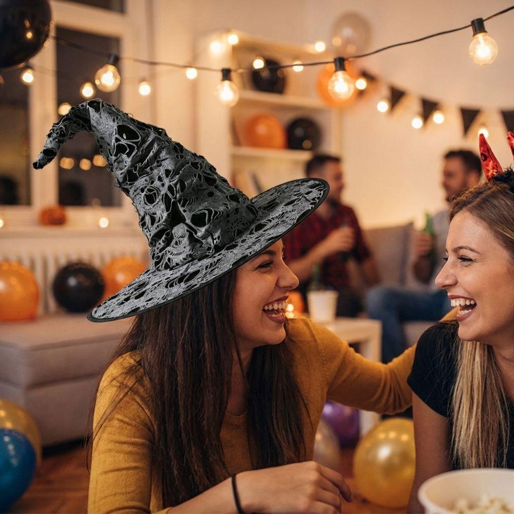 Large Wide Brim Ripped Tattered Witch Hat Tall Pointed Cone Top Pointed Mage Hat  Halloween Party
