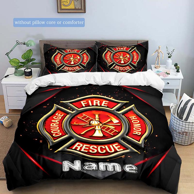 Firefightingpattern Customize Your Name Duvet Cover Soft Bedding Set For Bedroom Guest Room And Dorm Decoration Threepiece Set Includes 1 Duvet Cover
