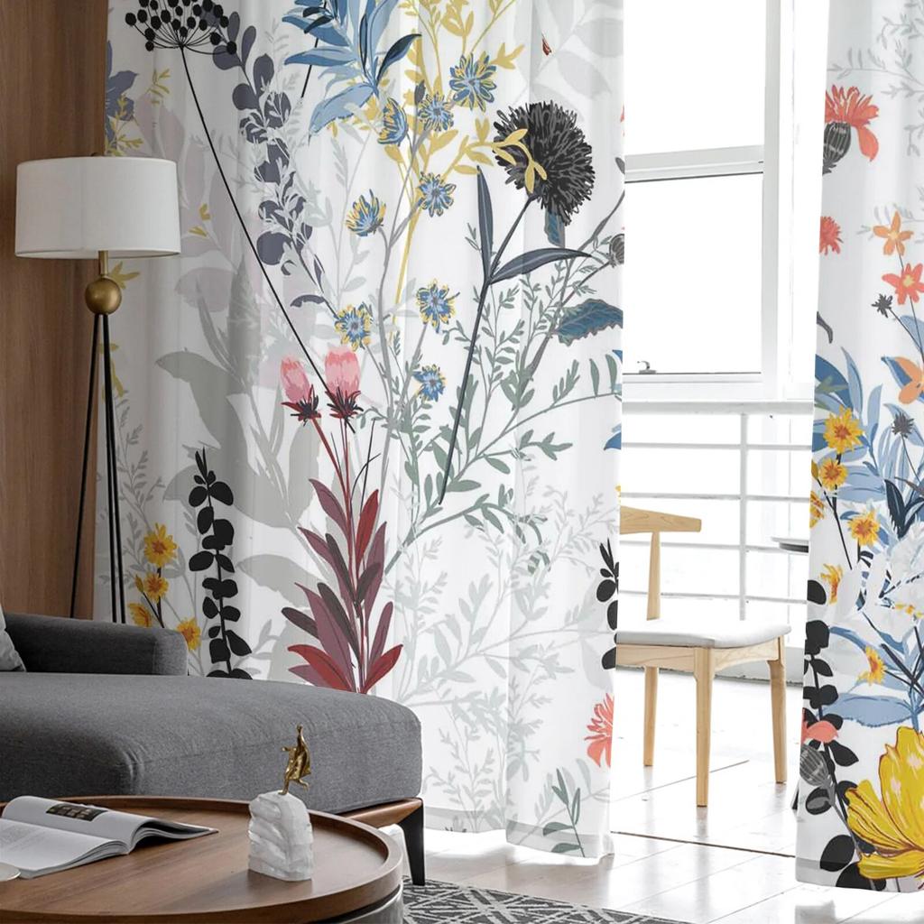 Flower Plant Dandelion Leaves Chiffon Tulle Curtains for Living Room Kitchen Bedroom Sheer Voile Yarn Window Treatment