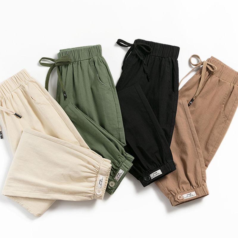 2026 Women's Thin Cotton-Linen Pants, High-Waisted, Loose-Fit, Cuffed, Nine-Quarter Length, Casual Harem Pants