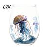 Ocean Lover Birthday Gift Handcrafted Glass Cup, Unique Marine Animal Theme Print Artisan Hand Blown Cup Bar Tumbler, Decorative Glassware for