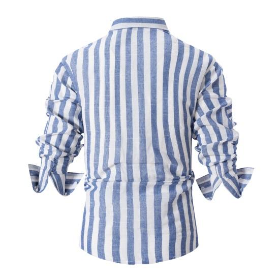 Мужская рубашка на весну и осень с отложным воротником в тон, полосатый принт с длинными рукавами, однобортный свободный кардиган, деловой топ