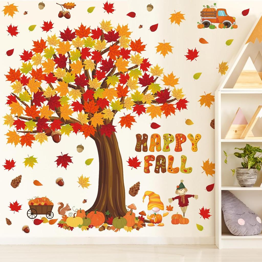 Chivertion 150 Pcs Thanksgiving Happy Fall Bulletin Board Decorations Fall Tree Bulletin Board Set Pumpkin Maple Leaves Scarecrow Cutouts Autumn
