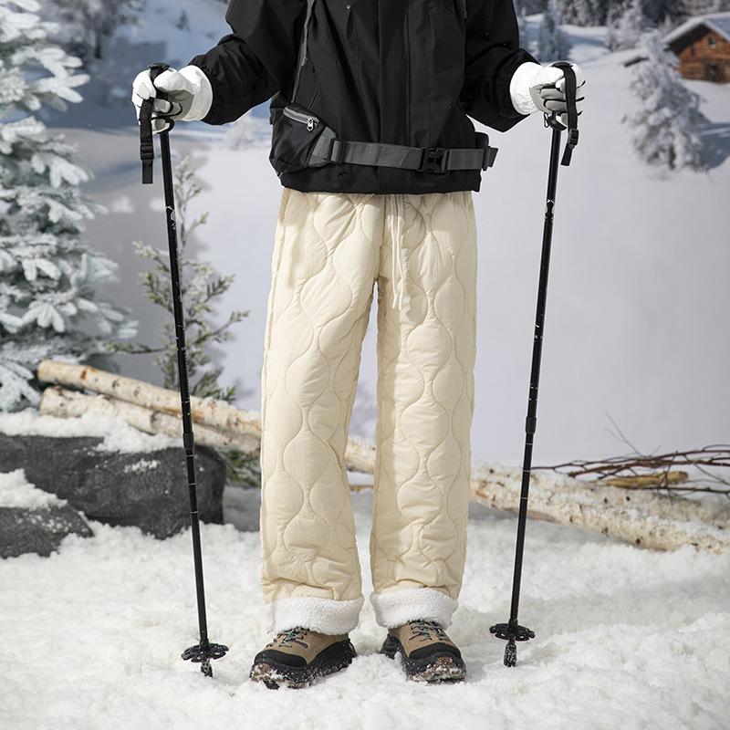 Зимние пуховые брюки мужские модные лыжные водонепроницаемые толстые флисовые теплые прямые хлопковые брюки женские повседневные утепленные брюки с защитой от холода