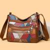 Ladies Medium Mother Bag Large Capacity Splicing Work Soft Leather Multi-pocket Diagonal Back Satchel Retro Shoulder Bag