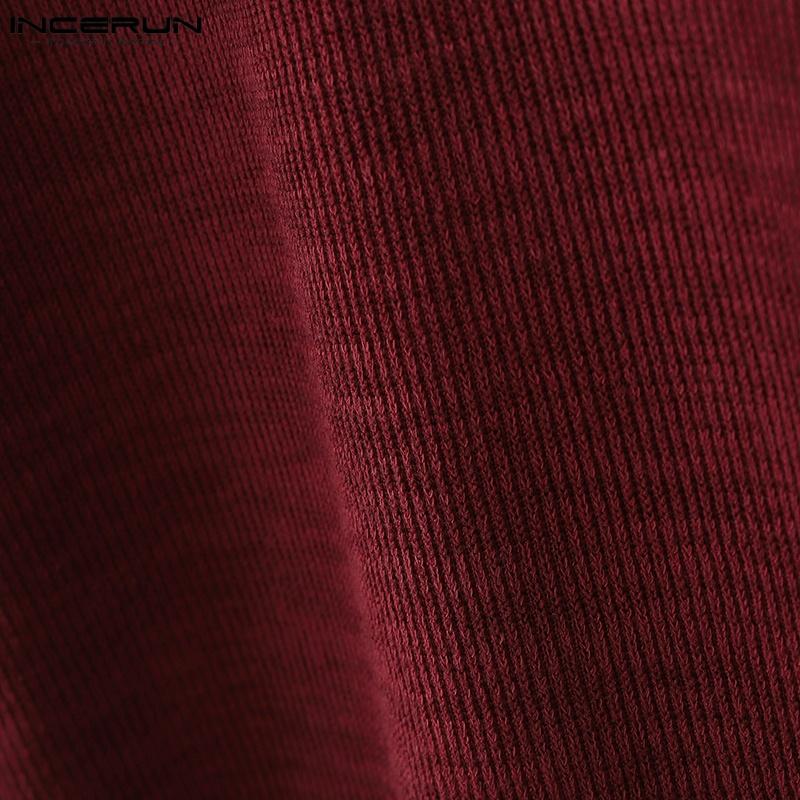 INCERUN Spring Autumn Men Long Sleeve Stitching Casual Loose Knitted Pullovers Tops
