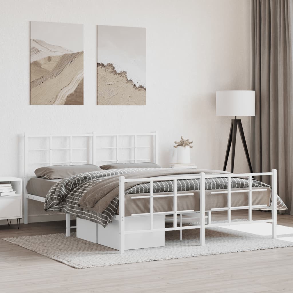 Vidaxl Металлическая Рама Кровати С Изголовьем И Изножьем, Белая, 150X200 См