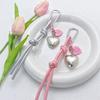 Ins Style Leather Woven Big Heart Pendant Korean Rope Knot Keychain Bag Hanging Decoration Car Key Holder Best Friend Gifts